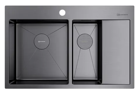 Кухонная мойка Omoikiri Akisame 78-2-GM-L (4973101) вороненая сталь